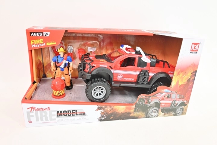Coche de bomberos con luz y sonido con figura en caja