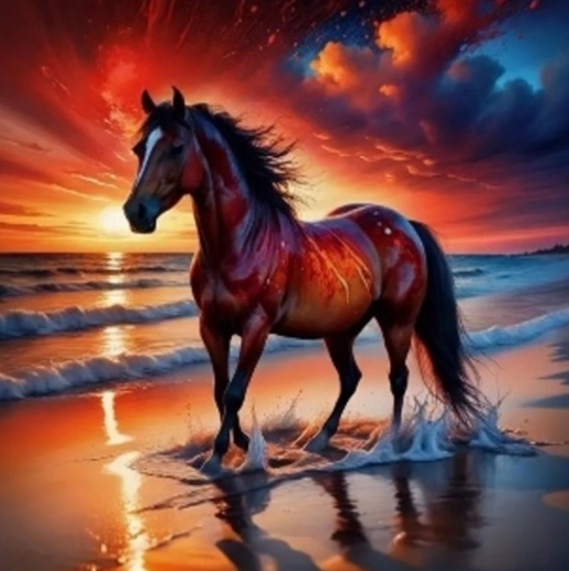 Pintura por números: caballo al atardecer 40 × 50 cm