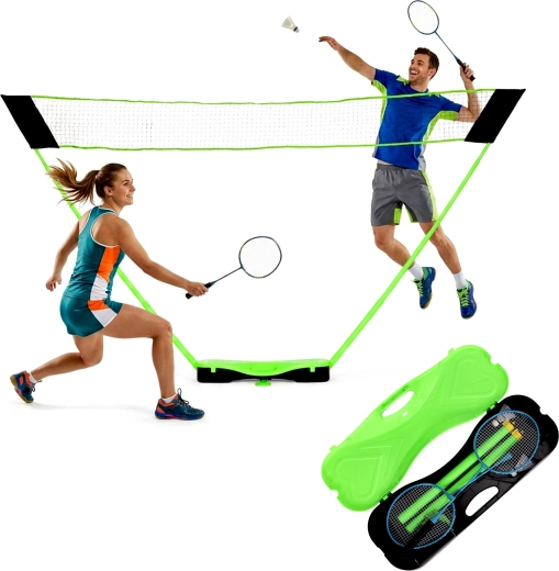Juego de bádminton plegable MovepRro con red portátil de 300 × 156 cm, raquetas y volantes en maletín