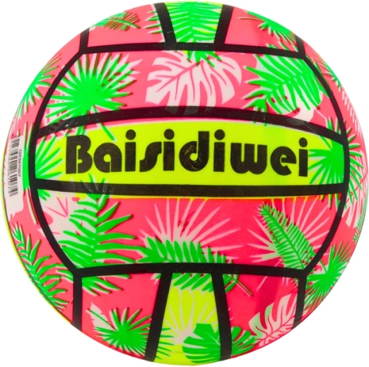 Pelota de goma brillante con hojas rosa‑verde 24 cm
