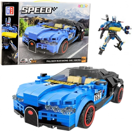 Set de construcción 2 en 1: robot y coche de carreras, 328 piezas, azul