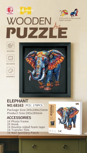 Puzzle de madera de elefante, 179 piezas, con marco