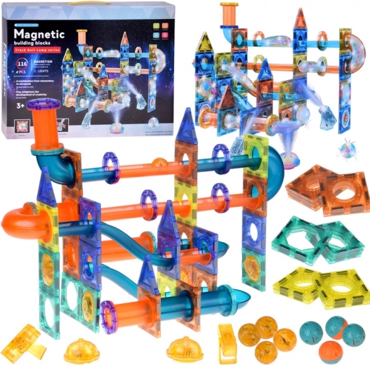 Juego de construcción magnético luminoso 3D – set de circuito de canicas magnético de 116 piezas