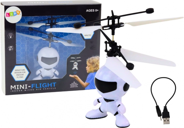 Astronauta volador: mini dron helicóptero controlado a mano, blanco