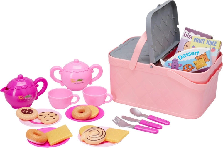 Cesta de picnic con accesorios, set de plástico de 24 piezas