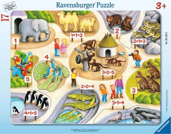 Puzzle Ravensburger Primeros números hasta cinco en el zoo, 17 piezas