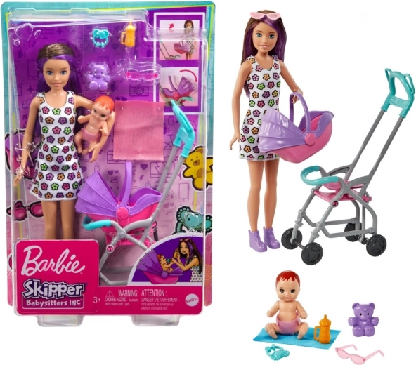 Barbie Skipper niñera – cochecito con bebé y accesorios