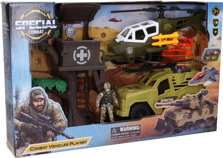Set de juego militar con helicóptero y efectos