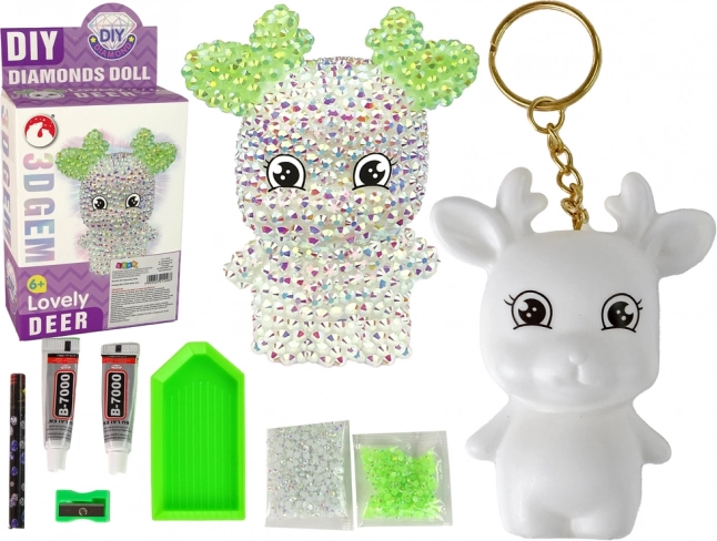 Kit creativo DIY Llavero 3D de reno de cristal blanco