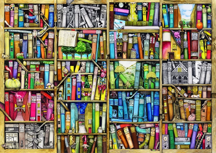 Biblioteca colorida llena de historias