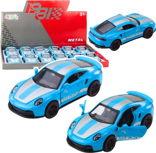 Coche deportivo metálico GTRS 1:43 con propulsión de retroceso (pull back) y puertas abatibles – azul