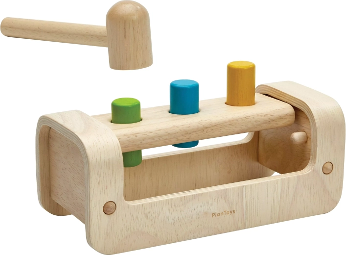 Zatloukačka de madera PlanToys con cilindros de colores