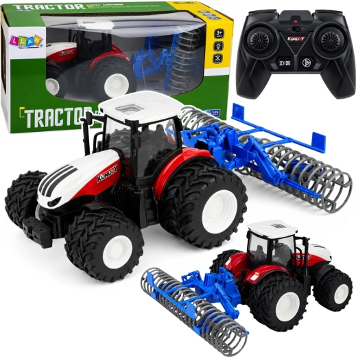 Tractor RC con rodillo agrícola acoplable 1:24, rojo, con luces