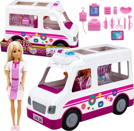 Anlily doctora con ambulancia y accesorios médicos 30 cm