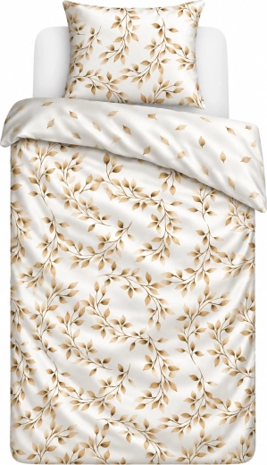 Ropa de cama de satén de algodón MILAGRO VERDE con ramas beige y blancas 140 × 200 cm
