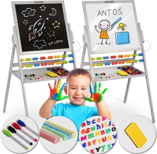 Pizarra infantil magnética de doble cara RICOKIDS – gris