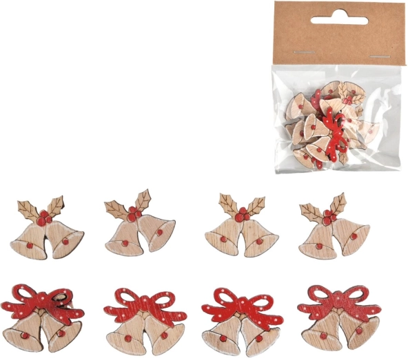 Campanitas decorativas de madera beige 3,5 cm (8 uds.)