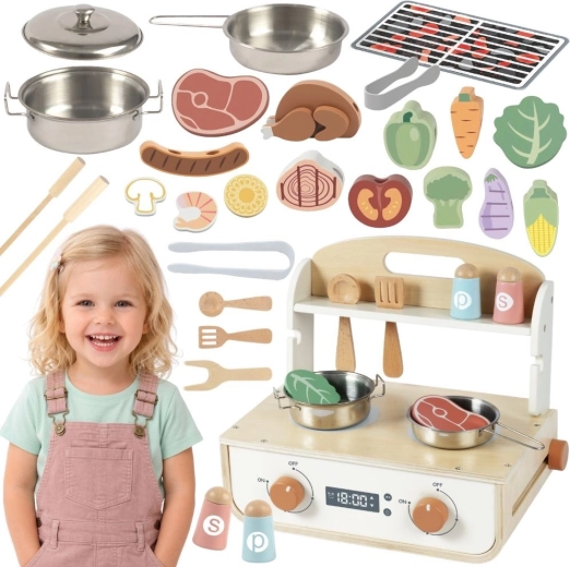 Tooky Toy cocina de madera con parrilla y accesorios