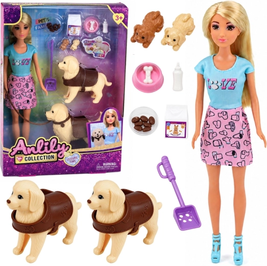 Anlily set de muñeca con dos perritos y accesorios para el cuidado de mascotas 30 cm