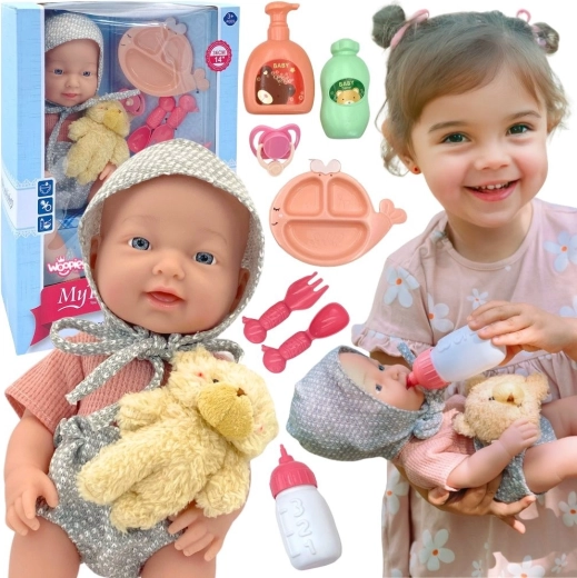 Muñeca BEBÉ WOOPIE ROYAL de 36 cm con conjunto de osito y accesorios para alimentar