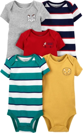 Bodies de algodón para bebé Carter's de manga corta Stripe para niño, 5 uds., talla 56