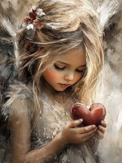 Pintura de diamantes – niña con corazón 30 × 40 cm