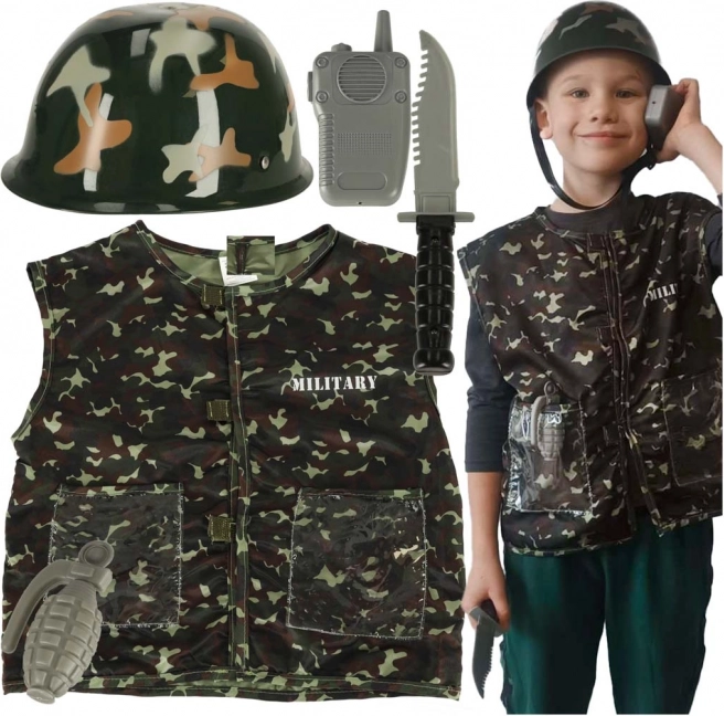 Disfraz militar infantil con casco para niños de 3 a 8 años