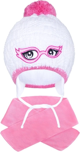 Gorro infantil de invierno tejido con bufanda New Baby rosa (3–4 años)