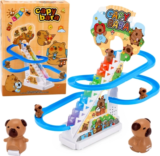 Pista interactiva con tobogán para capibaras con luces y música