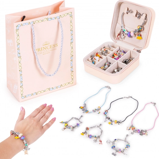 Set para crear pulseras y collares con colgantes y cuentas, 66 piezas + organizador y bolsa de regalo
