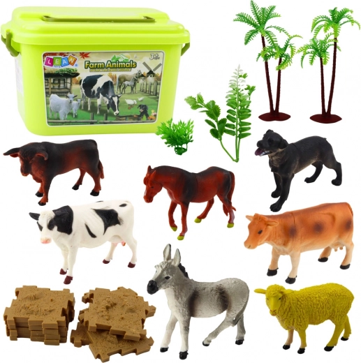 Set de figuras de animales con árboles y maletín, 57 piezas