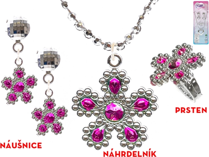 Conjunto infantil de bisutería brillante – collar y pendientes (corazón o flor)