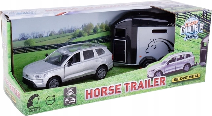 Kids Globe Volvo EX90 con remolque para caballos y caballo
