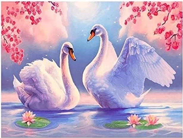 Pintura de diamantes Cisnes entre lirios 30 × 40 cm