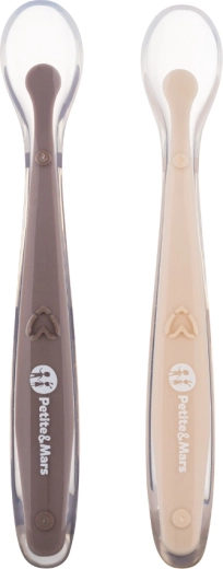 Petite&Mars cucharas de silicona con estuche de viaje Take&Match sand cocoa, 2 uds