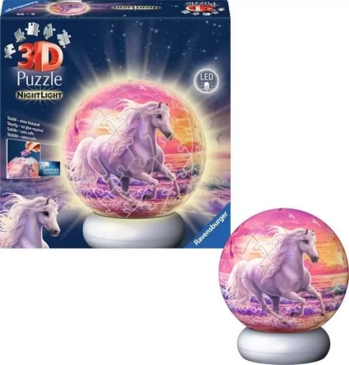 Ravensburger puzzle 3D luminoso en forma de esfera Caballo – edición nocturna, 72 piezas