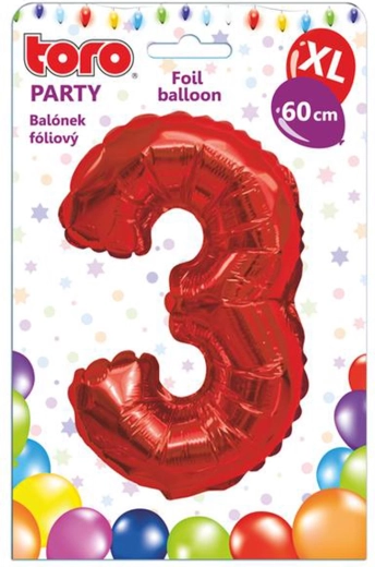 Globo de foil número 3, 60 cm, rojo