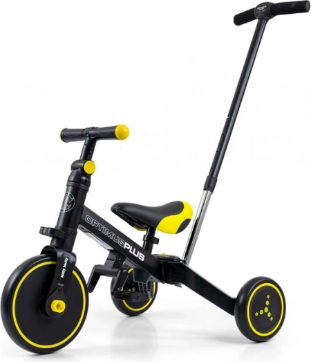 Correpasillos y triciclo infantil 4 en 1 con barra de empuje OPTIMUS PLUS negro