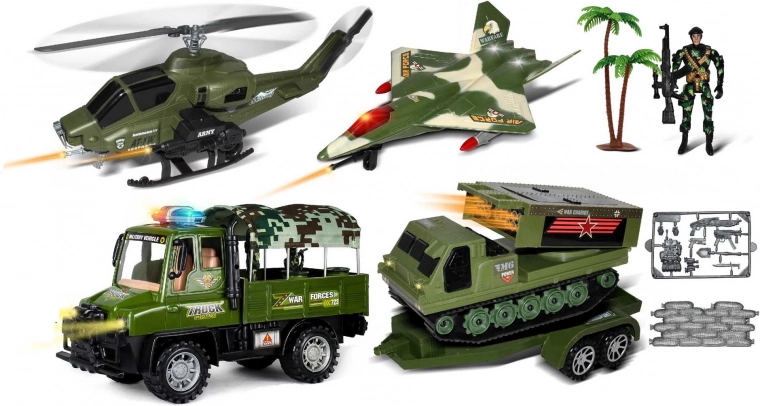 Camión de convoy militar con remolque y soldado 63 cm