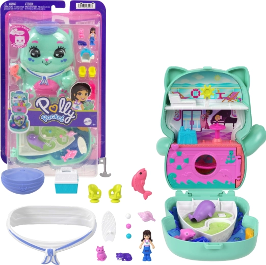 Polly Pocket compacto de juego Crucero gatuno con figuras y accesorios