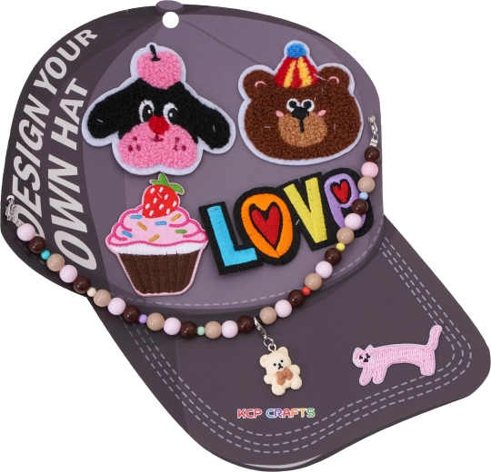 Accesorios decorativos para gorra con visera – perrito y texto Love con cadena de cuentas - 1 pieza