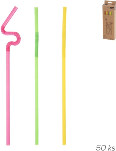 Pajitas de plástico reutilizables de 24 cm con articulación larga, surtido de colores, 50 uds