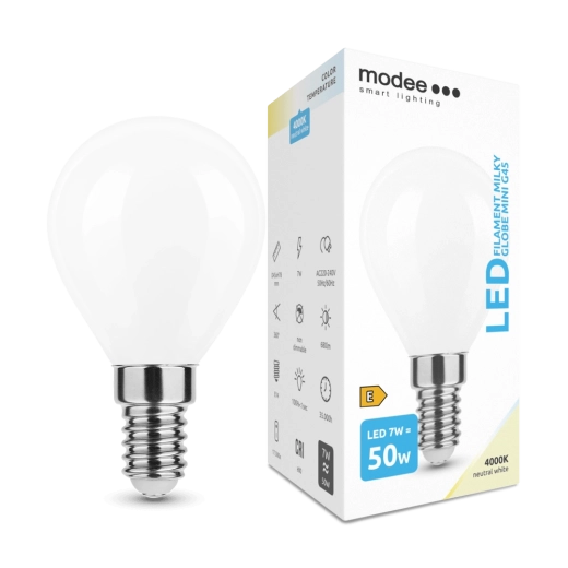 Bombilla LED Modee Smart Lighting Filament Milky Globe Mini E14 7 W blanco neutro