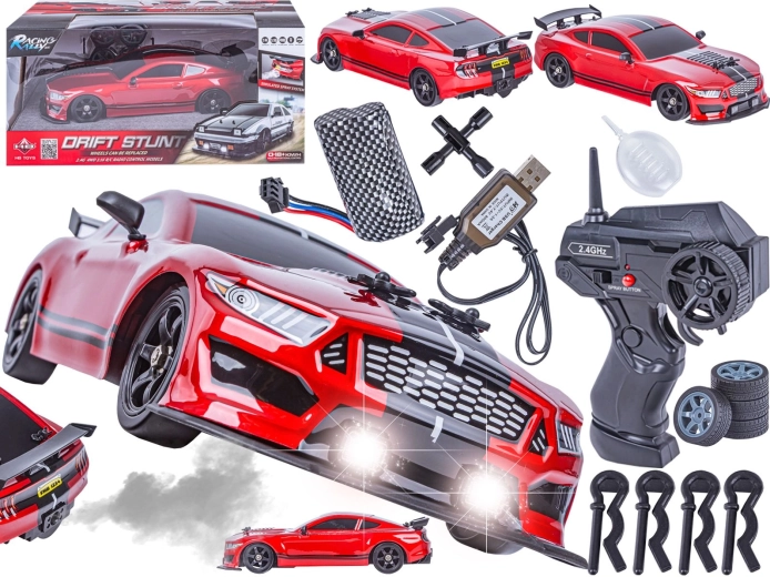 Coche drift teledirigido Mustang 1:16 2,4 GHz 4WD con efecto de vapor y luces LED - 1 pieza