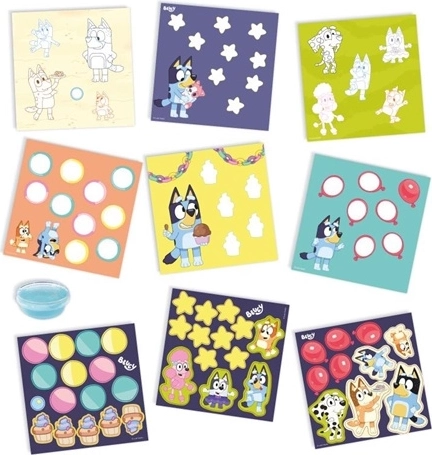 6 tarjetas con motivos de Bluey y muchas formas de colores