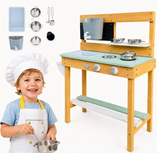 Cocina de jardín grande de madera AXI con depósito de agua y accesorios