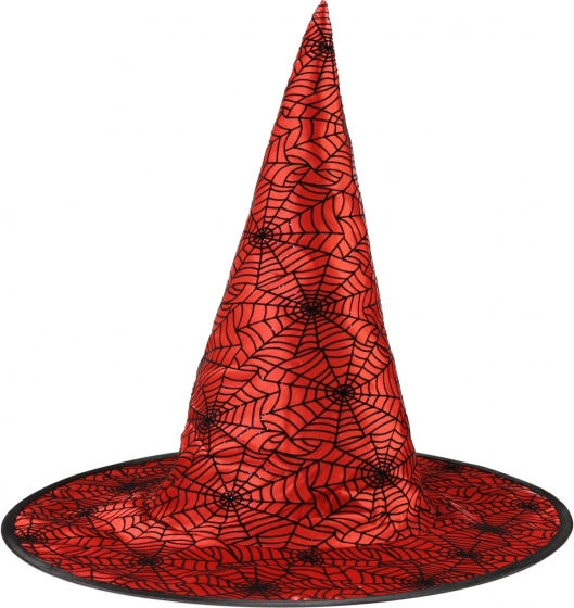 Sombrero de bruja rojo con telaraña para adultos