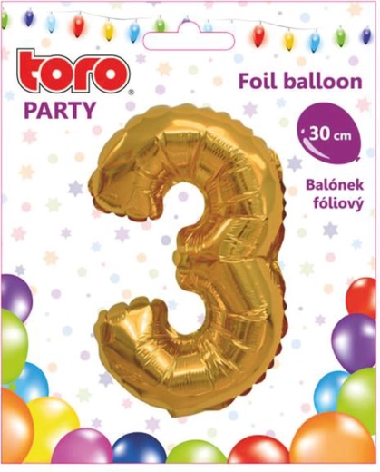 Globo de foil con forma de número 3, 30 cm, dorado TORO