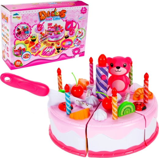 Pastel rosa con juego de té y tetera – juguete para niños
