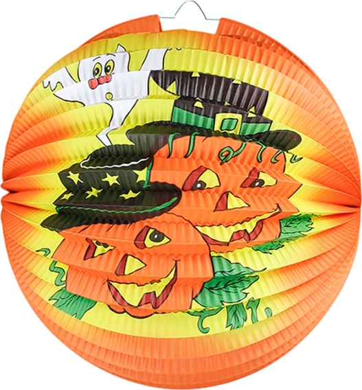 Farolillo de Halloween con motivo de calabazas alegres